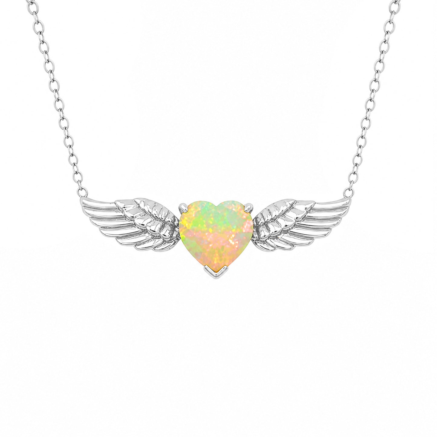 14K Gold Opal Solitaire Flying Heart Necklace
