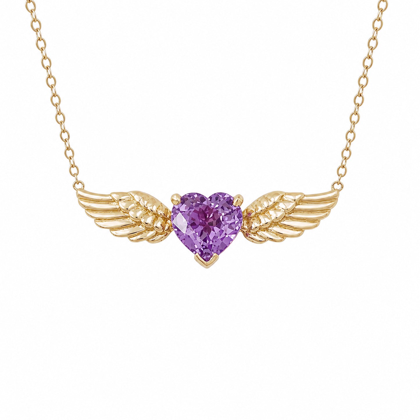 14K Gold Colored Sapphire Solitaire Flying Heart Necklace