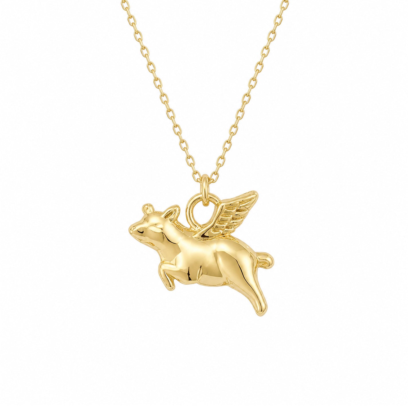 14K Gold Flying Pig Necklace