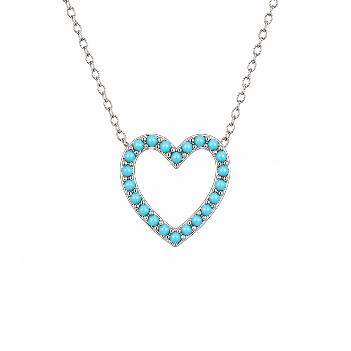 14K Gold Turquoise Heart Shape Frame Necklace, Small Size