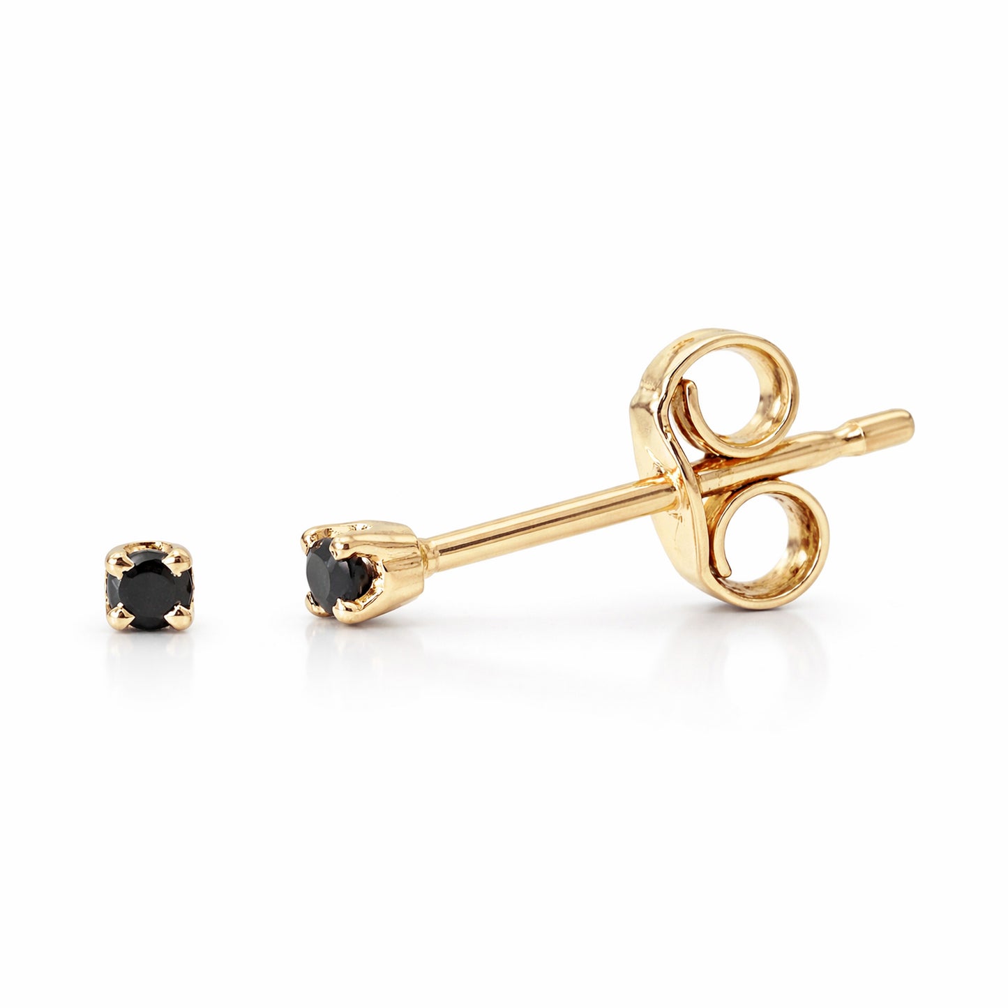 14K Gold 1mm Solitaire Black Diamond 4 Prong Stud Earrings
