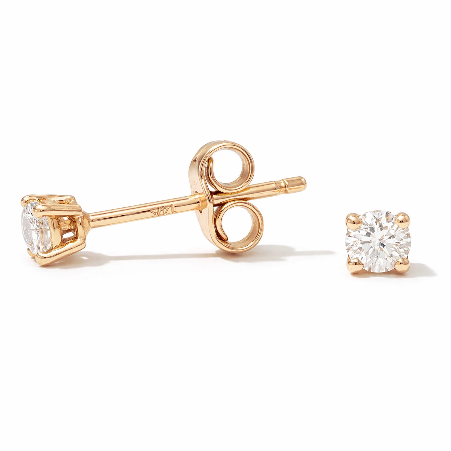 14K Gold 2mm Solitaire Diamond 4 Prong Stud Earrings