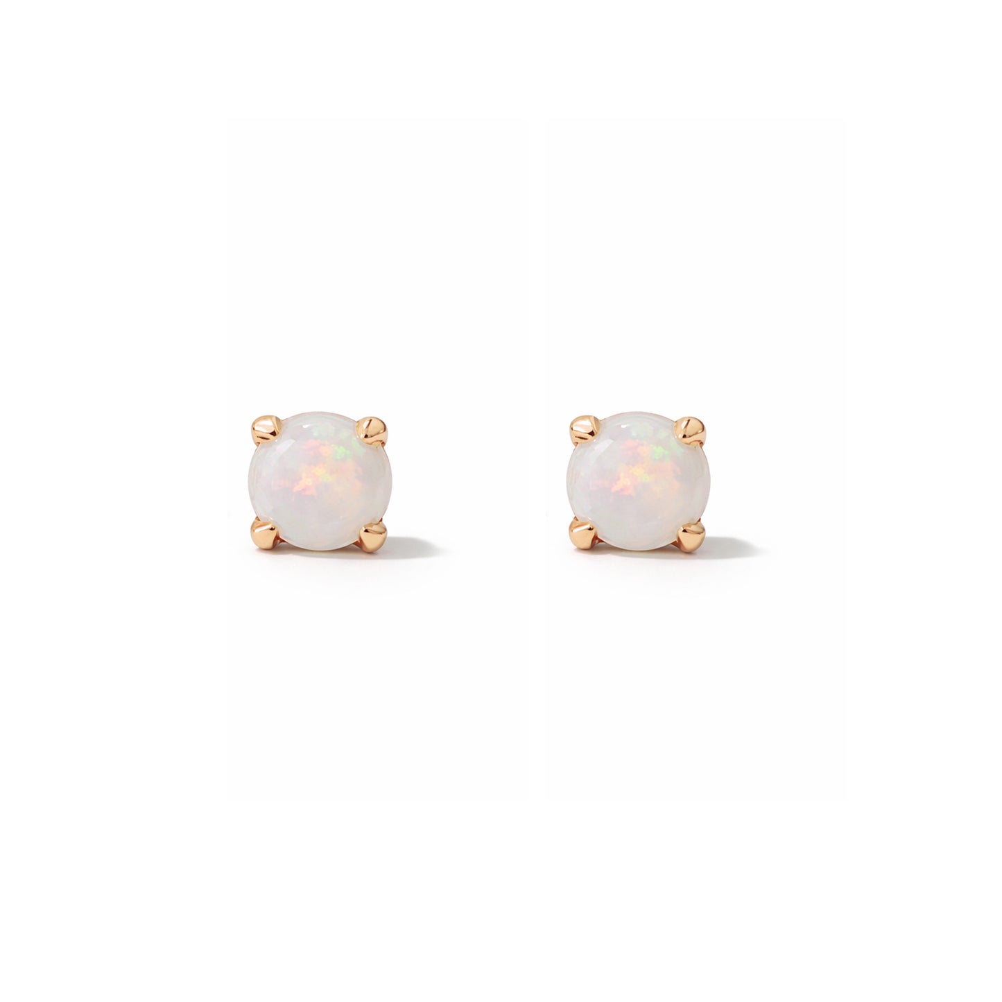 14K Gold 2mm Solitaire Opal Cabochon 4 Prong Stud Earrings