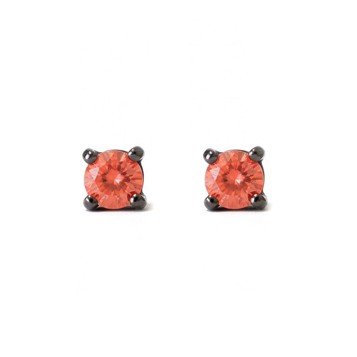 14K Gold 2mm Solitaire Orange Sapphire 4 Prong Stud Earrings