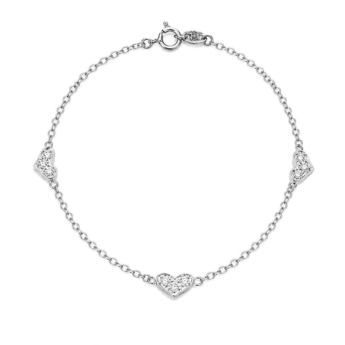 14K Gold Pavé Diamond Triple XS Sweetheart Bracelet