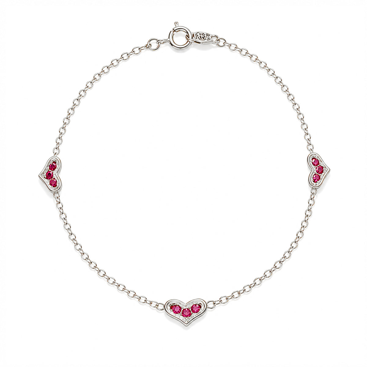 14K Gold Pavé Ruby Triple XS Sweetheart Bracelet