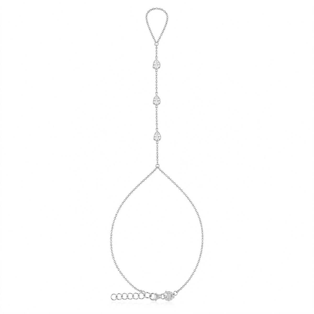 14K Gold Triple Bezel Pear Shape White Sapphire Foot Lariat Ankle Bracelet