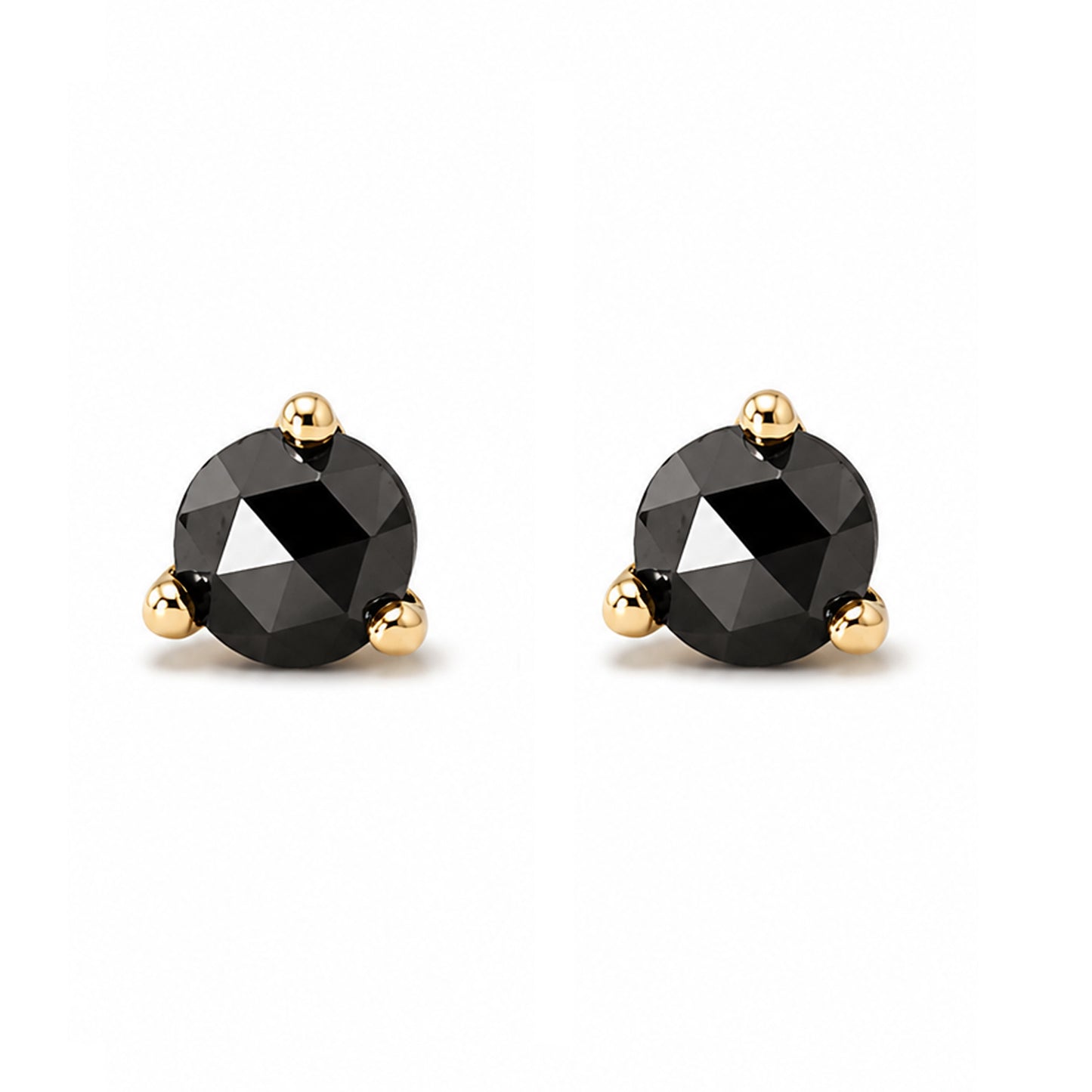 14K Gold Solitaire 3mm Rose Cut Black Diamond Martini Stud Earrings