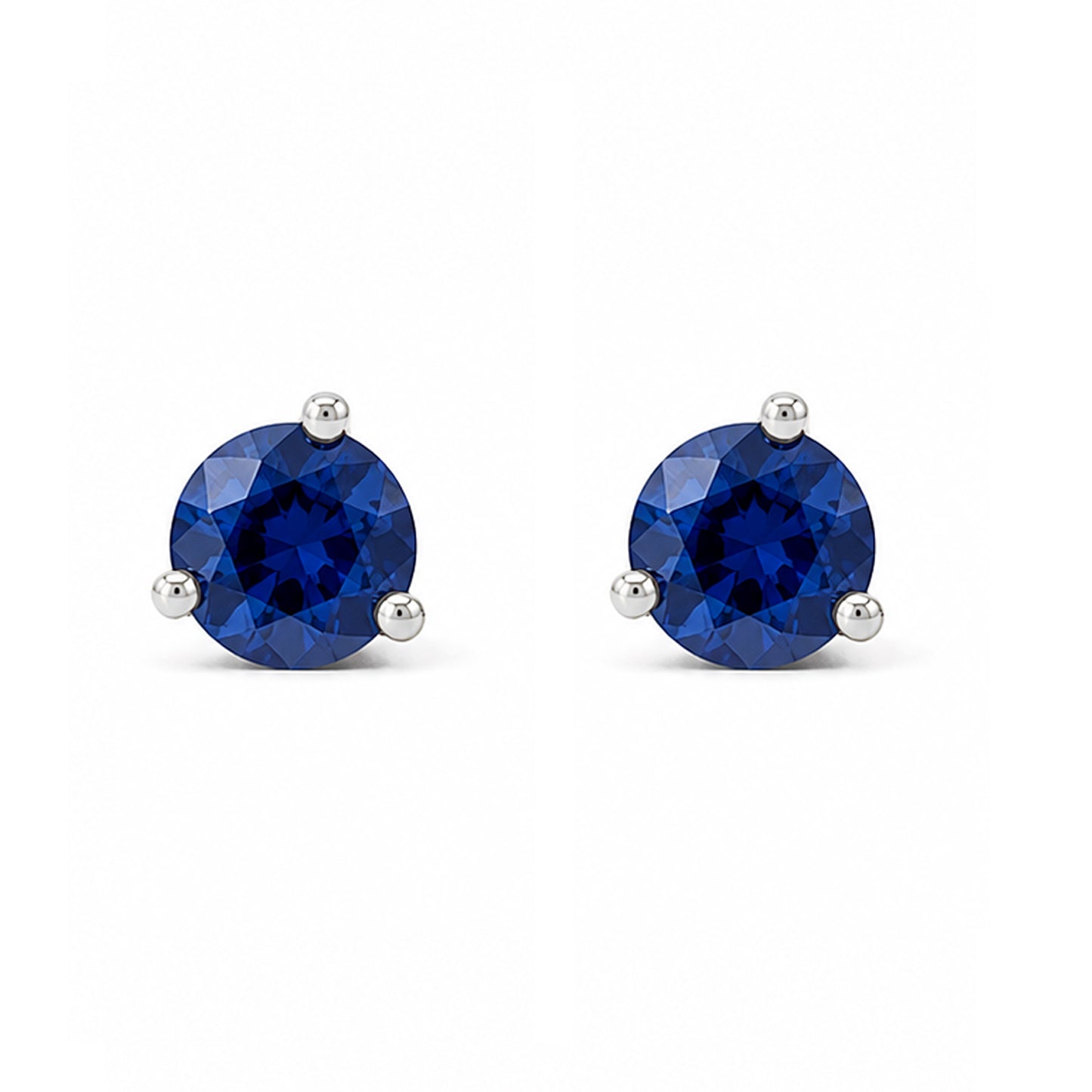 14K Gold Solitaire 3mm Blue Sapphire Martini Stud Earrings