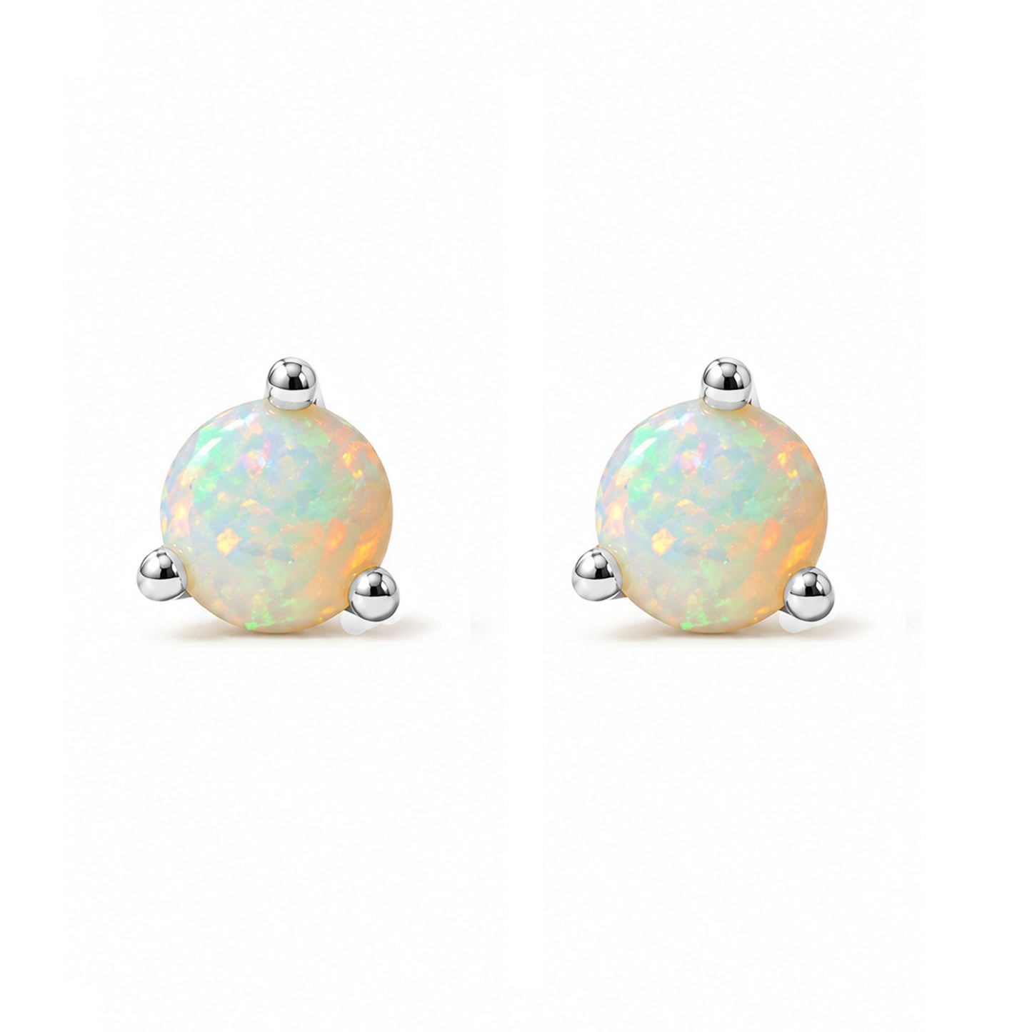 14K Gold Solitaire 3mm Opal Cabochon Martini Stud Earrings