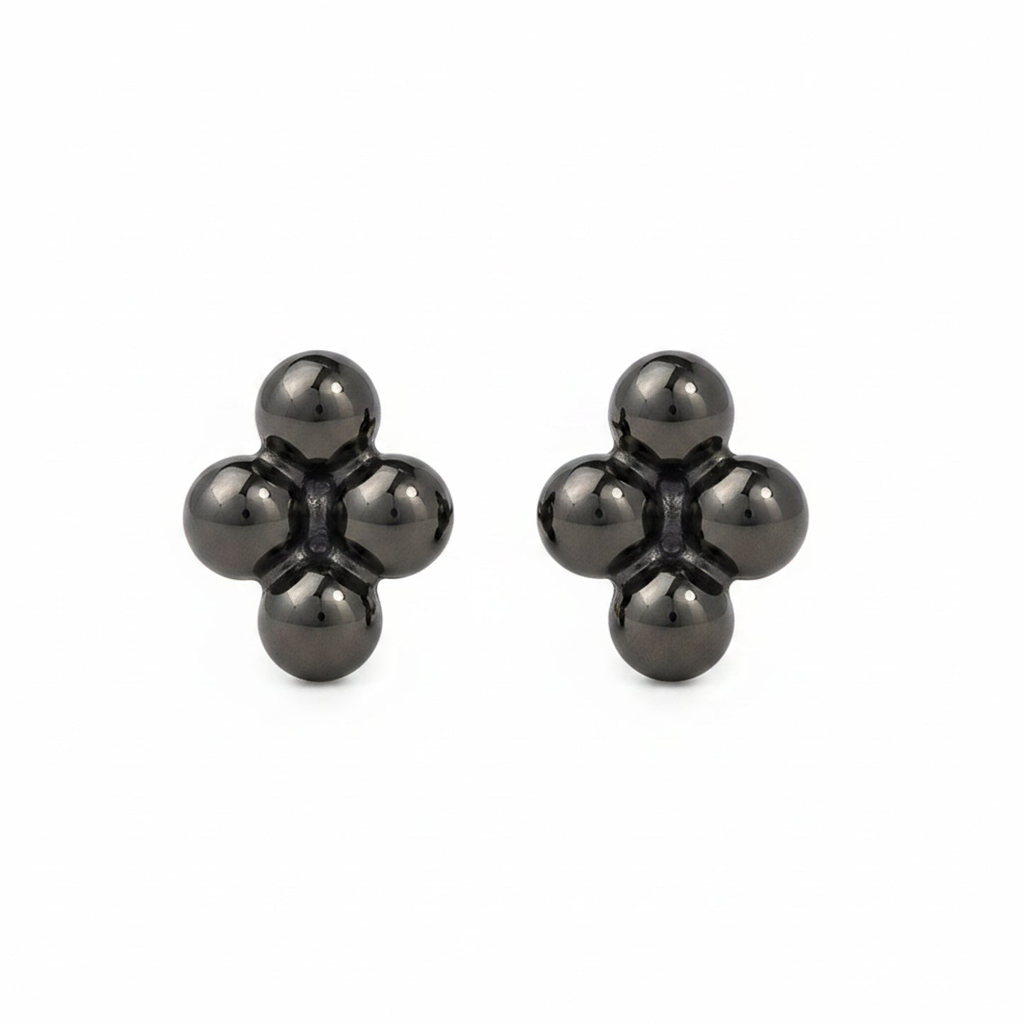 14K Gold Ball Clover Cluster Stud Earrings
