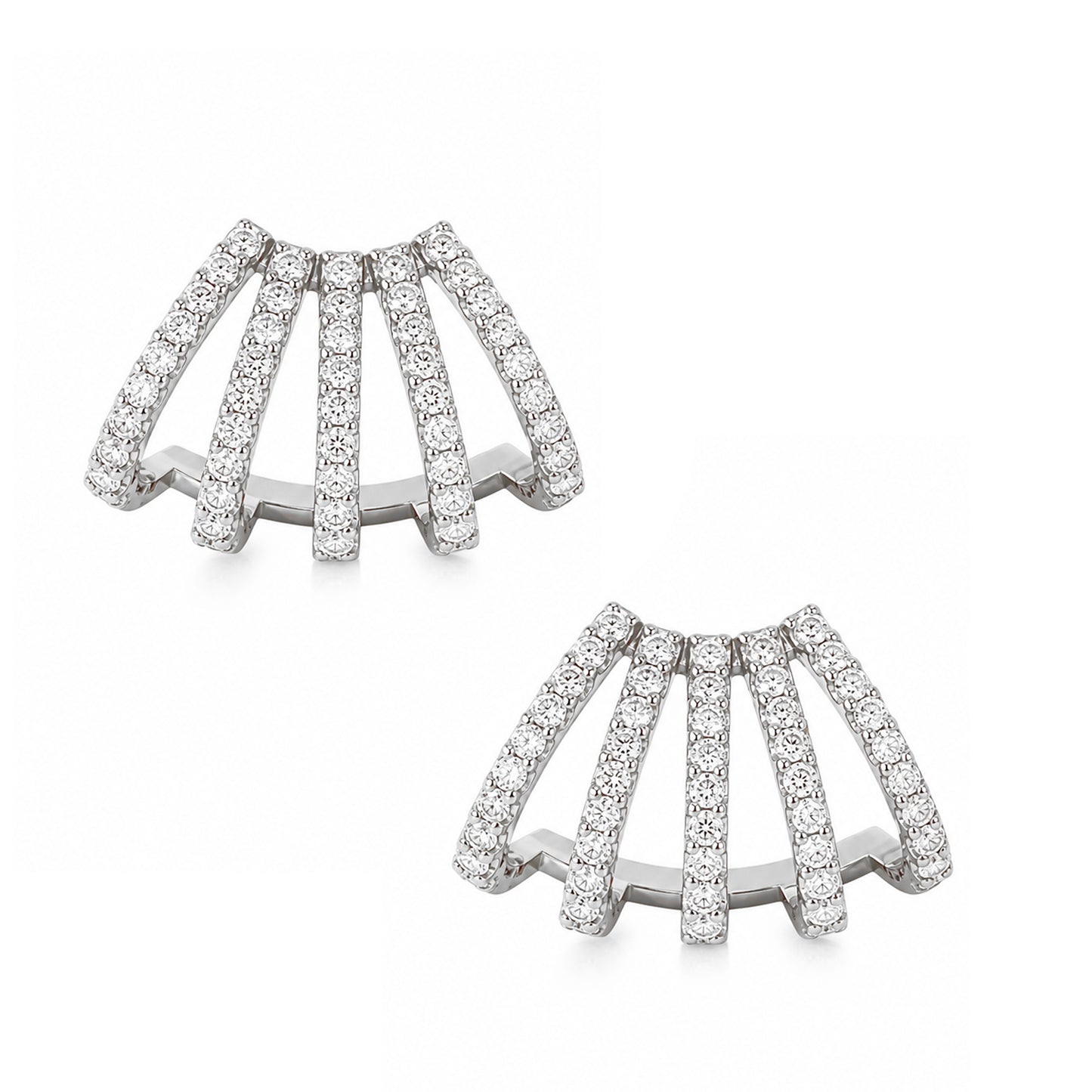 14K Gold Pavé Diamond 5 Row Hoop Stud Earrings