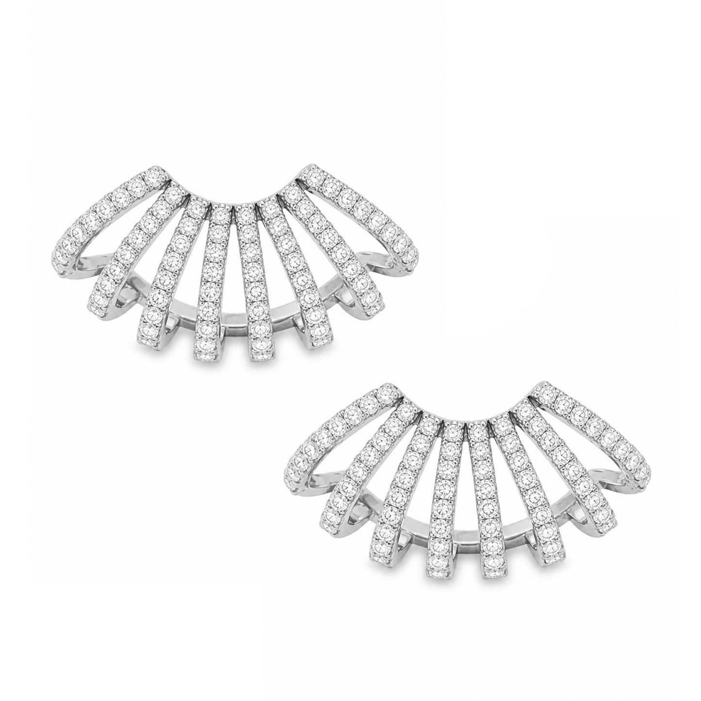 14K Gold Pavé Diamond 8 Row Hoop Stud Earrings