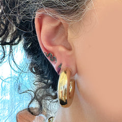14K Gold 8mm Thick Tube Hoop Stud Earrings, 1 Inch Diameter