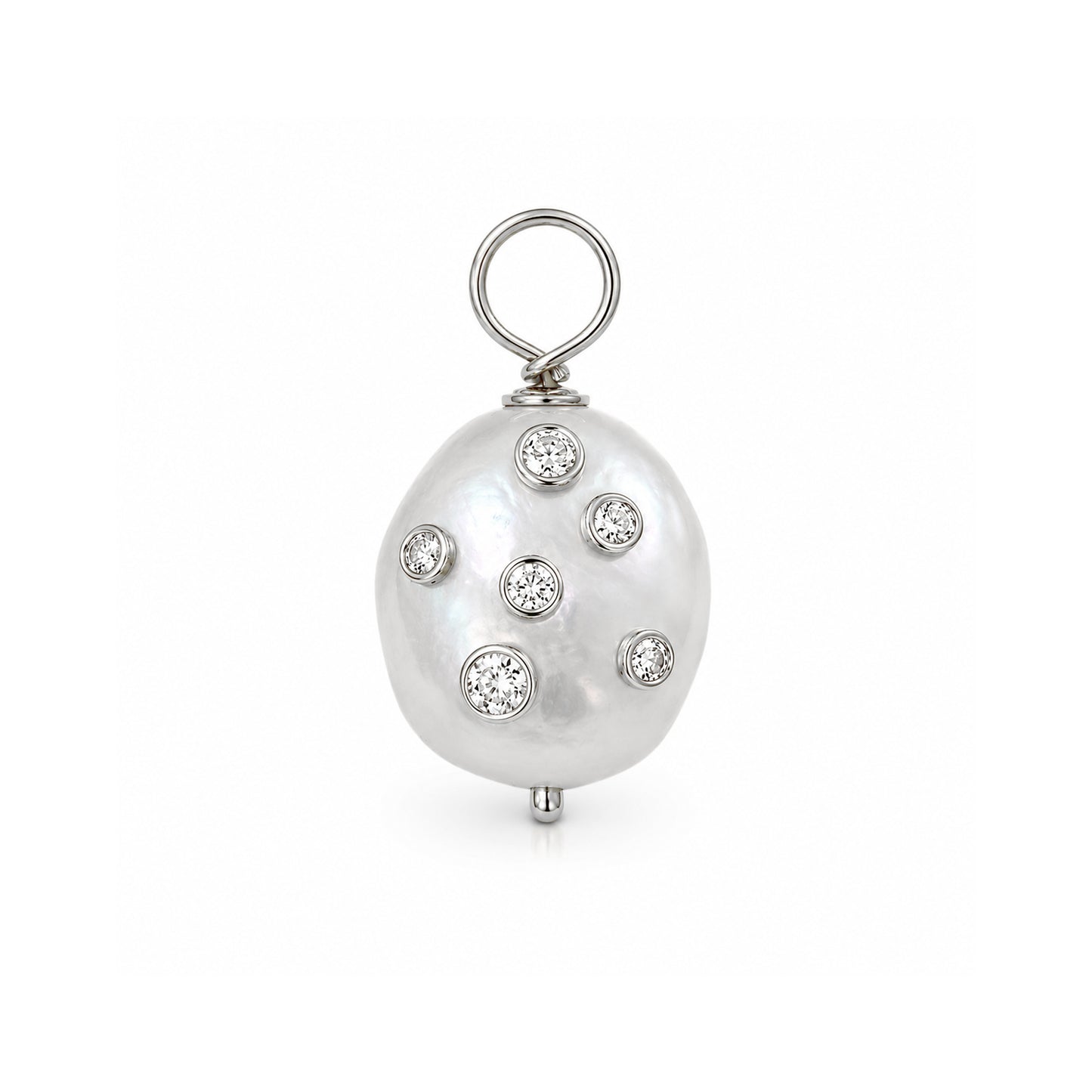 14K Gold Celestial Diamond Baroque Freshwater Cultured Pearl Pendant
