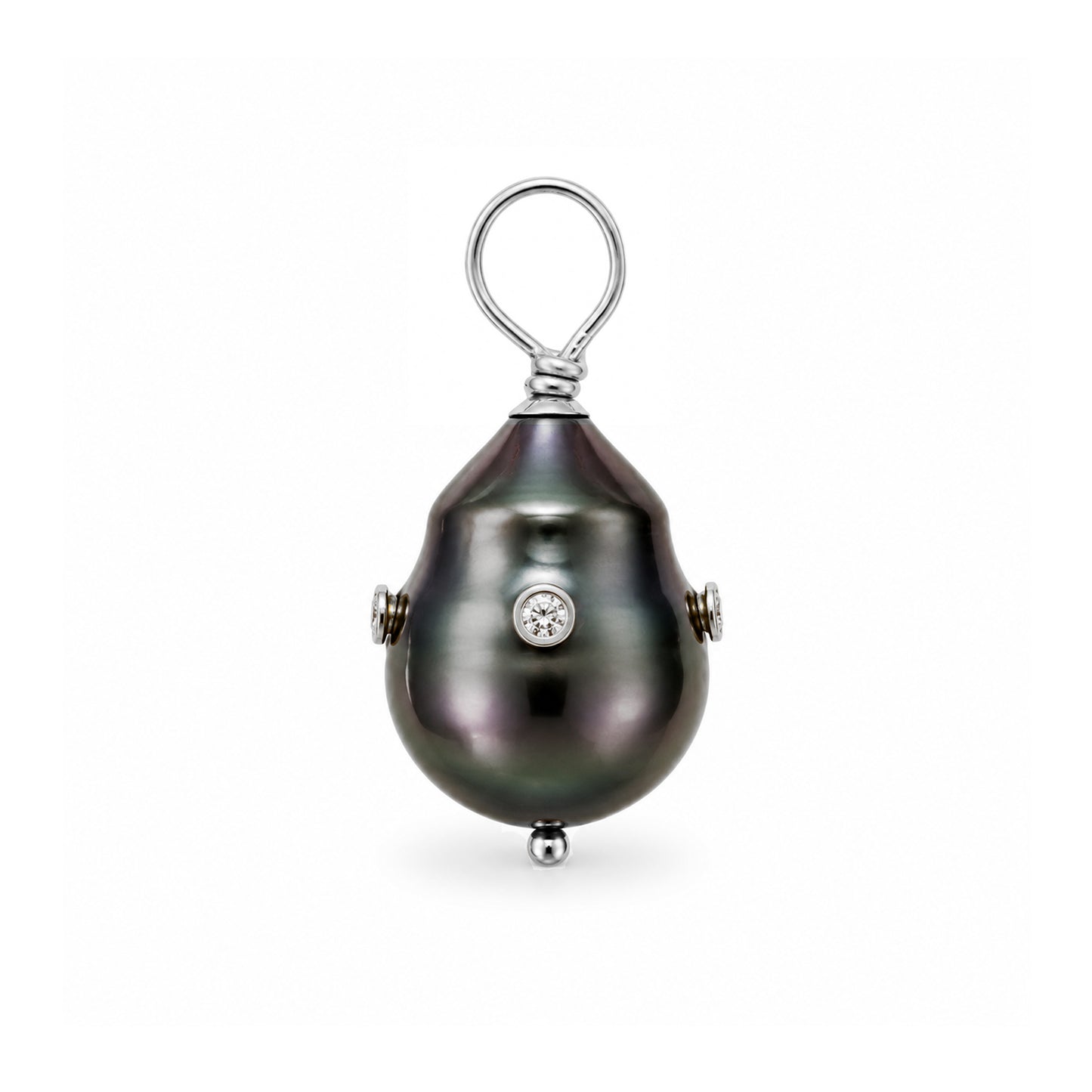 14K Gold Diamond Orbit Baroque Tahitian Cultured Pearl Pendant