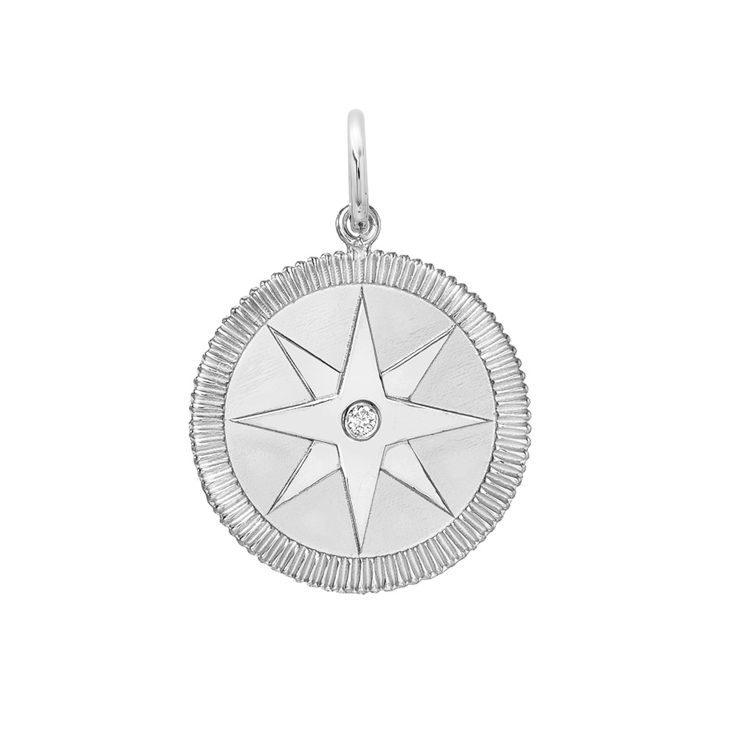 14K Gold Diamond Compass Medallion Pendant