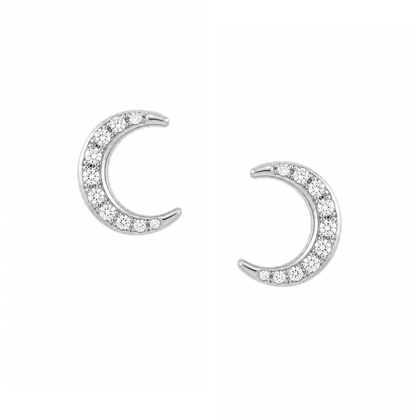 14K Gold Pavé Diamond Crescent Moon Stud Earrings