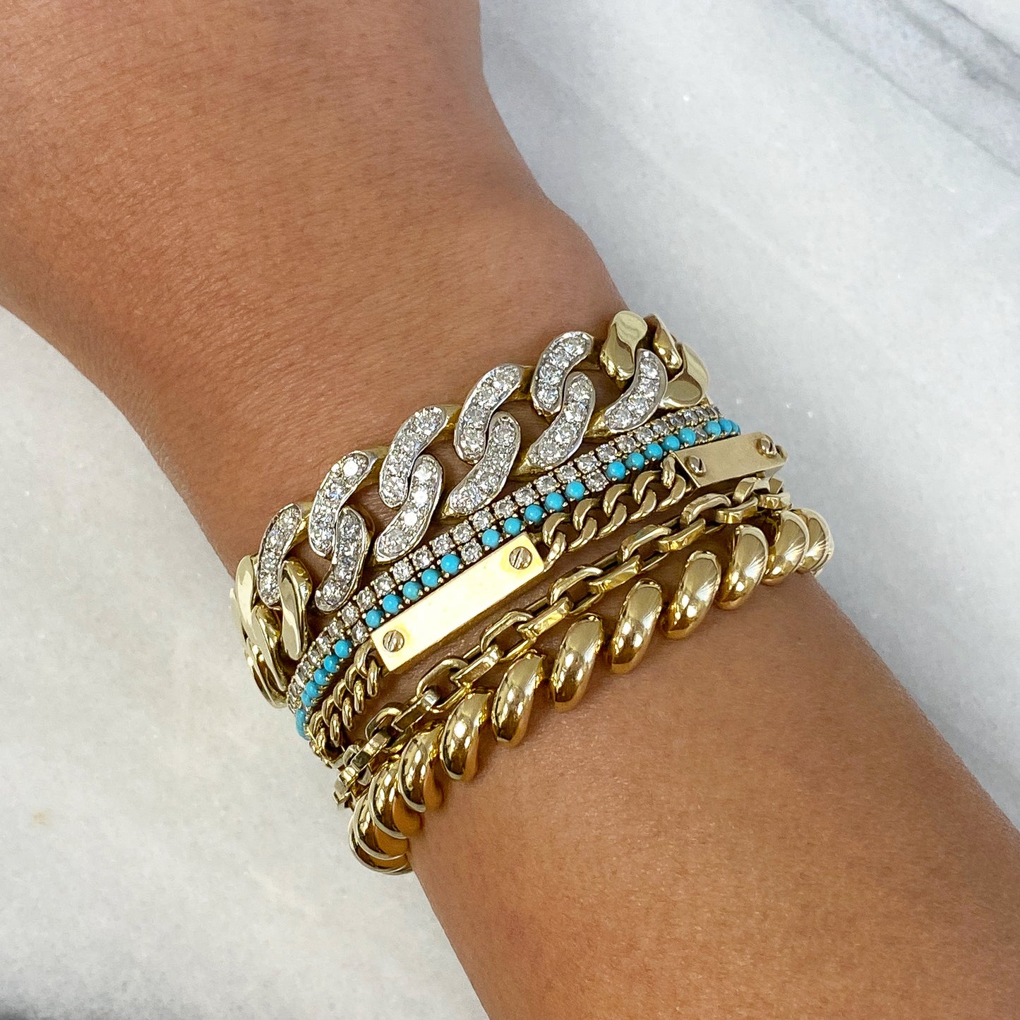 14K Gold Two Tone Thick Flat Oval Rolo Link Bracelet, Small Size Links