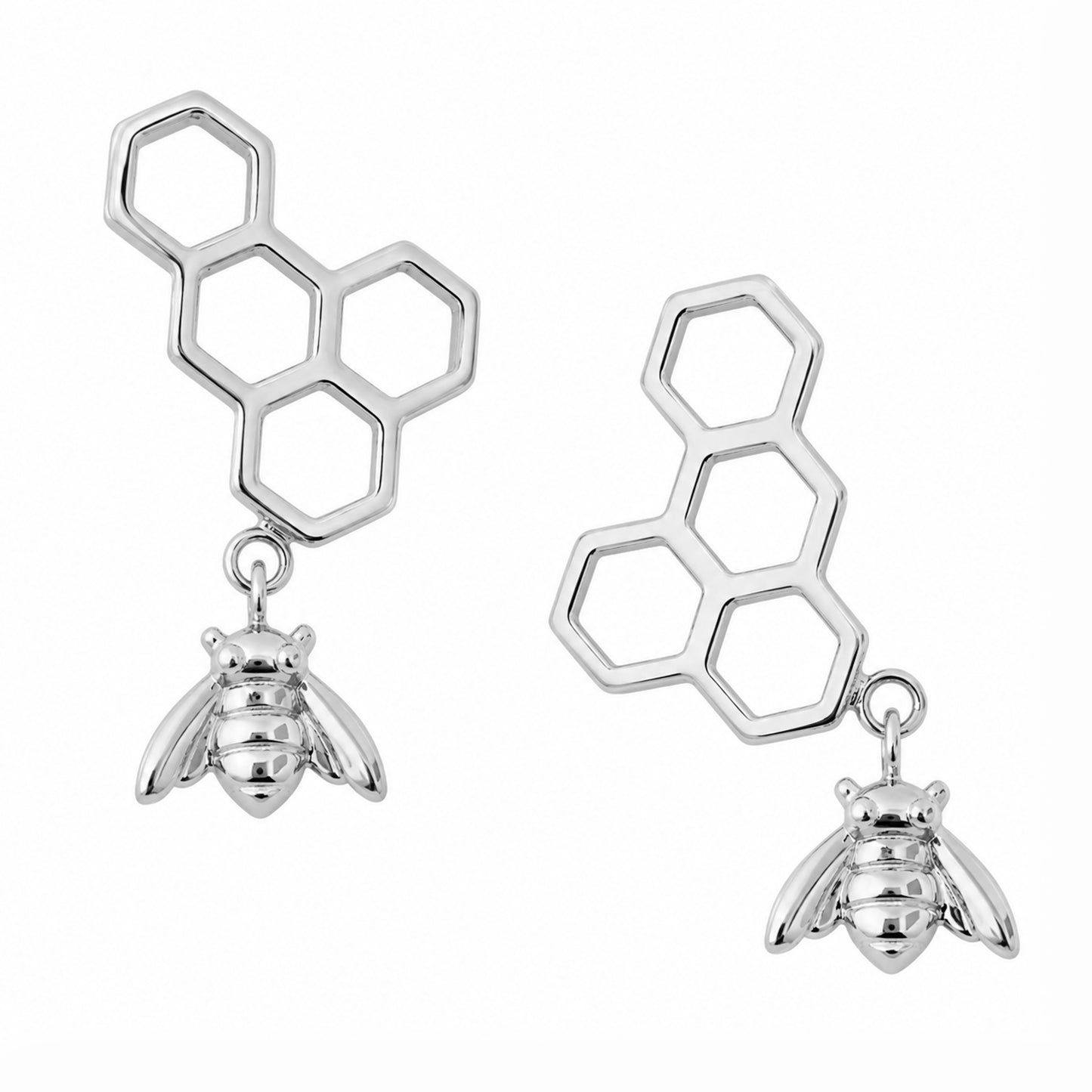 14K Gold Honeycomb Dangle Bee Climber Stud Earrings