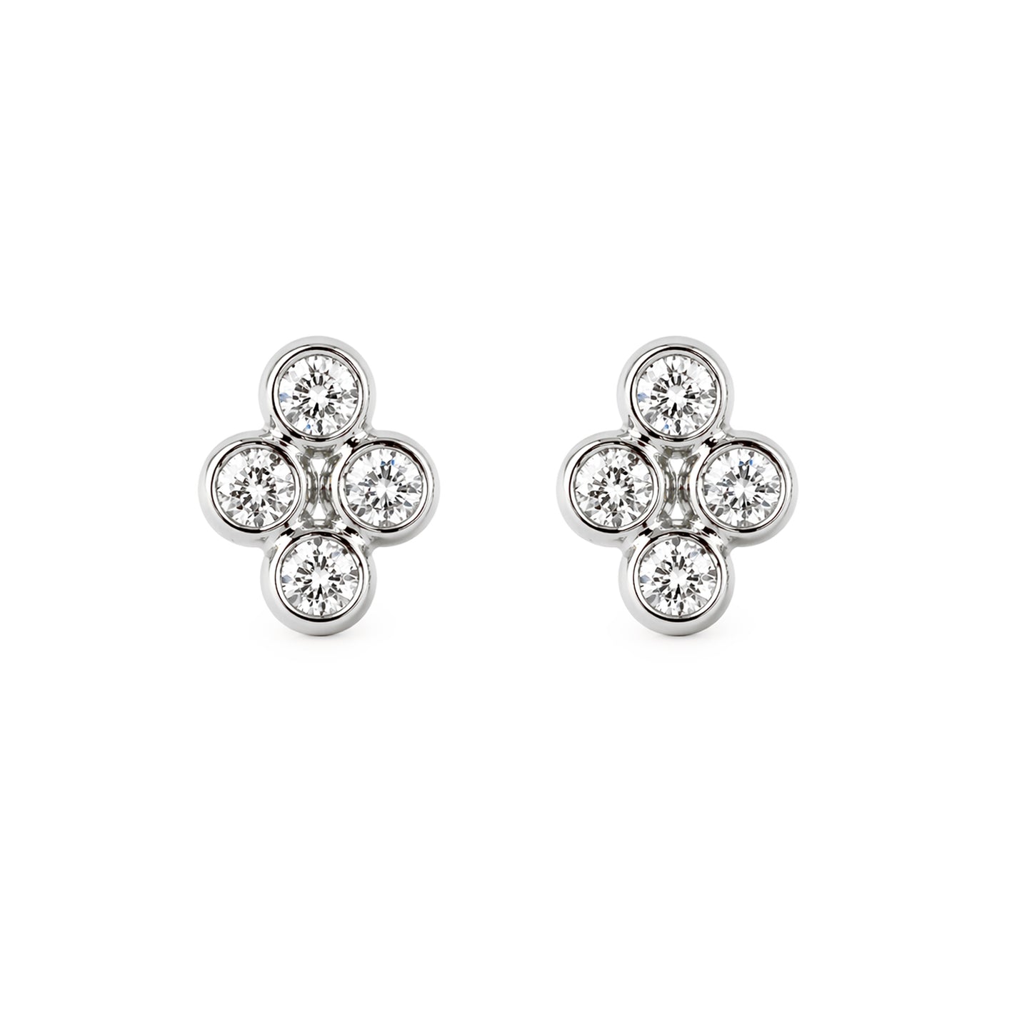 14K Gold Diamond Ball Clover Cluster Stud Earrings