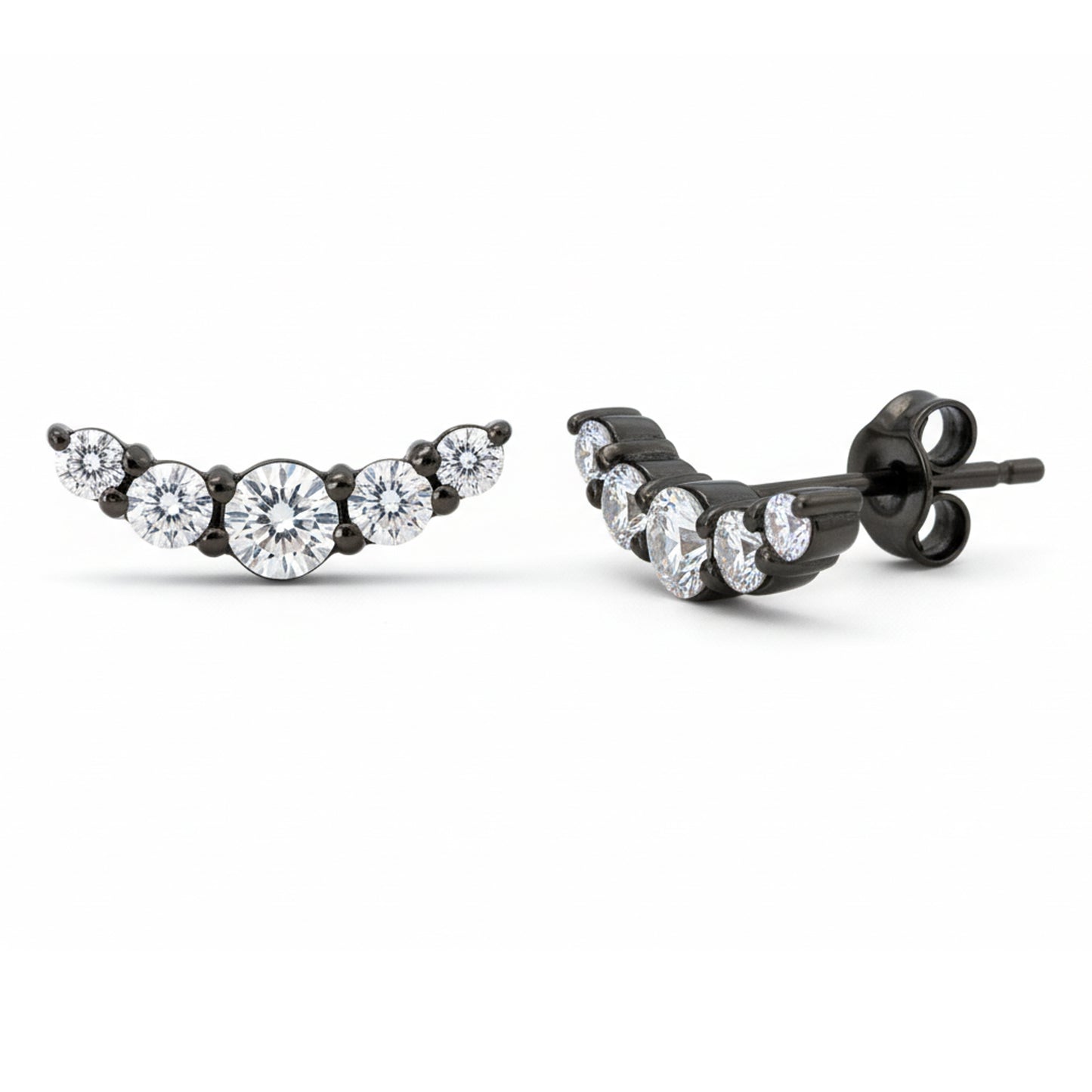14K Gold Diamond Crescent Climber Stud Earrings