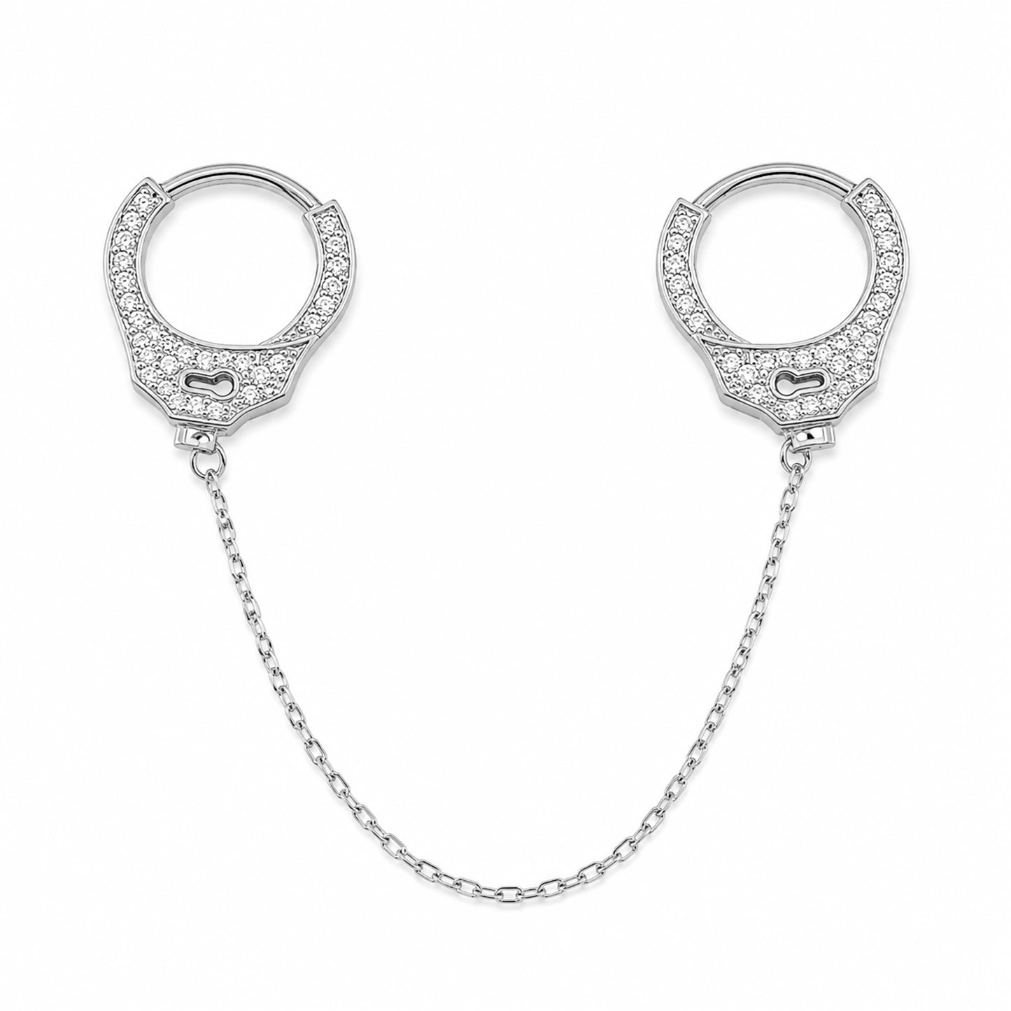 14K Gold Pavé Diamond Double Handcuff Huggie Hoop Earrings