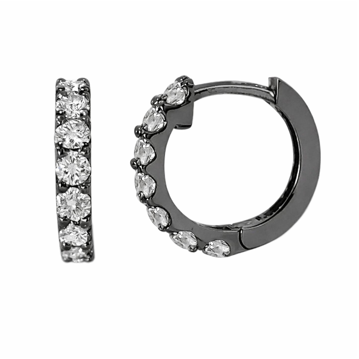 14K Gold Diamond Thick Huggie Hoop Earrings (13.75mm x 9.5mm)