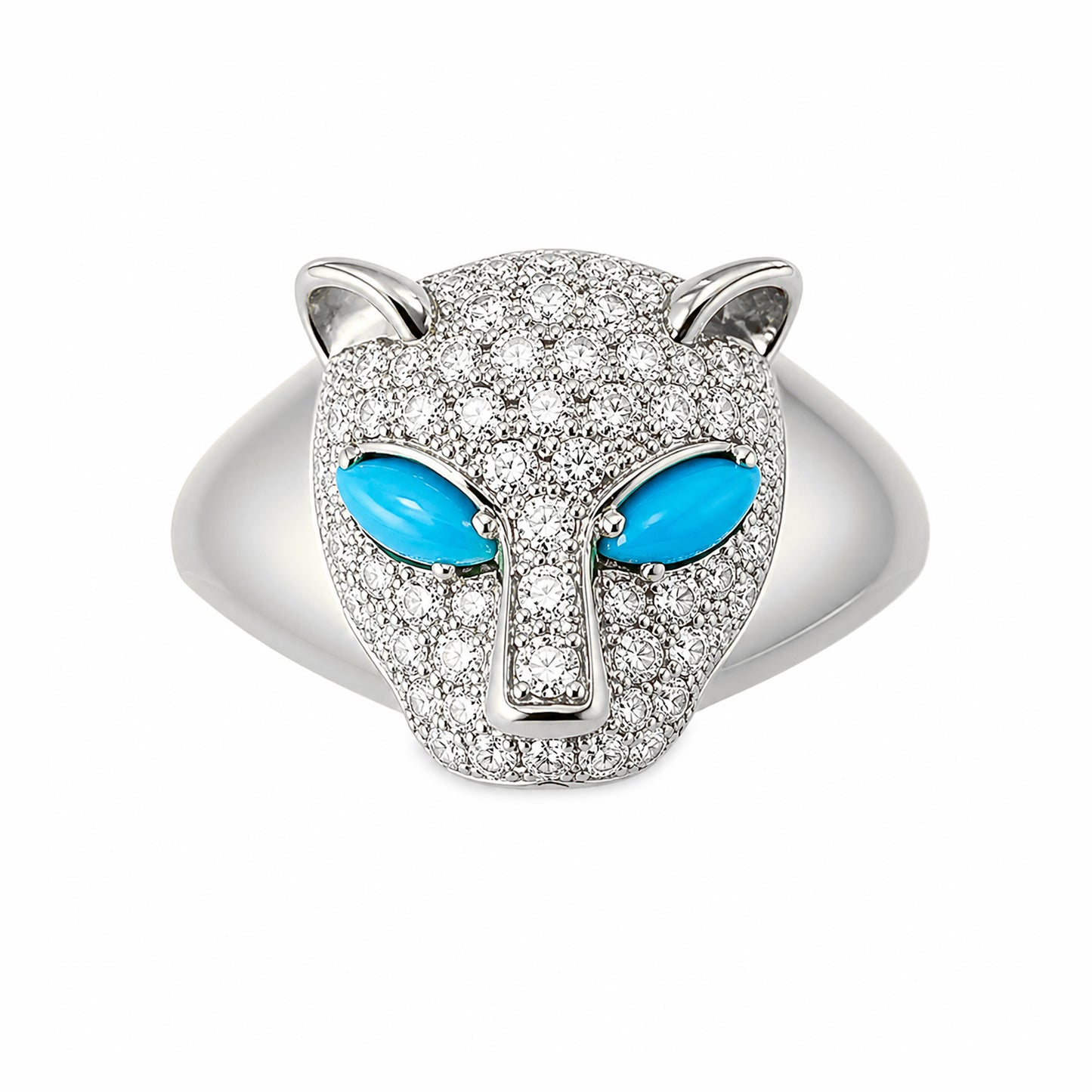 14K Gold Diamond Pavé Panther Signet Ring ~ Marquise Turquoise Eyes
