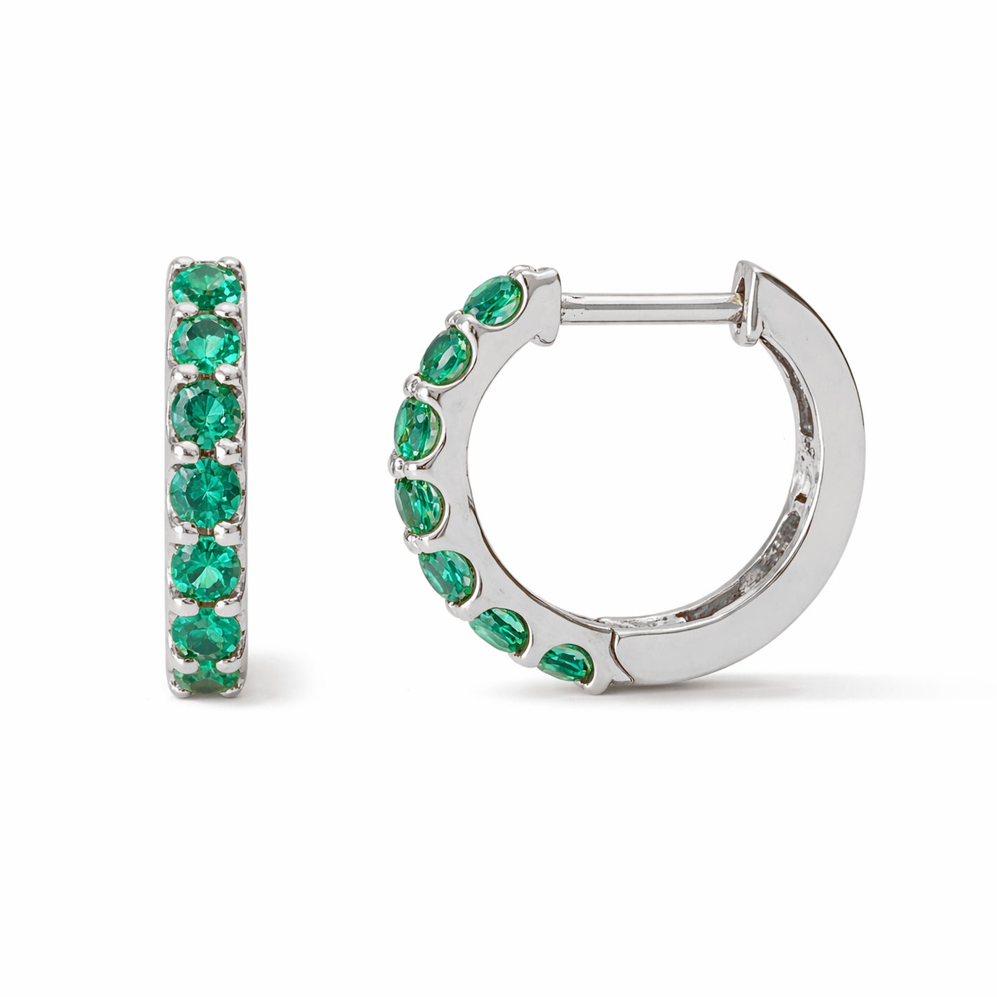 14K Gold Emerald Thick Huggie Hoop Earrings (11.5mm x 8.25mm)