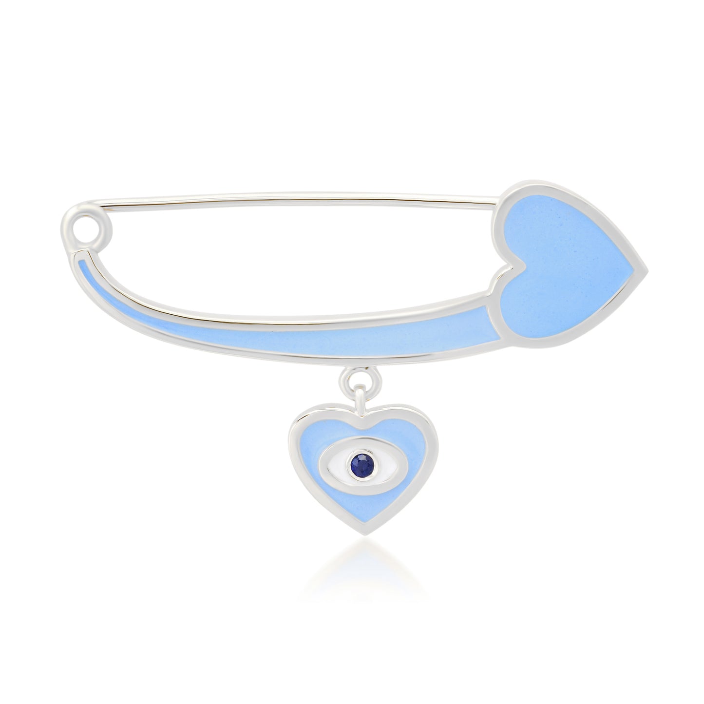 14K Gold Blue Enamel Evil Eye Safety Pin Brooch
