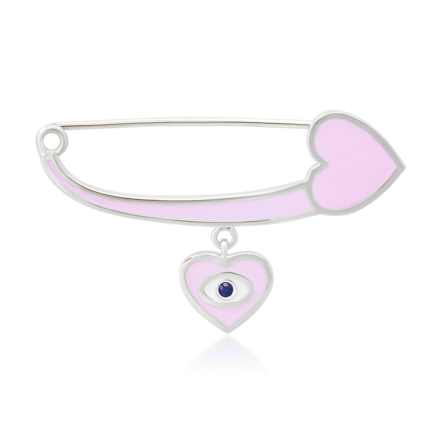 14K Gold Pink Enamel Evil Eye Safety Pin Brooch