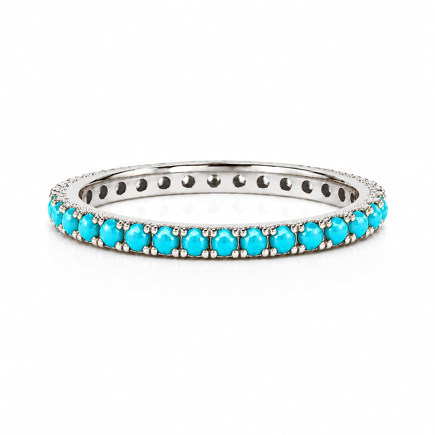 14K Gold Pavé Faceted Turquoise Gemstone Full Eternity Band