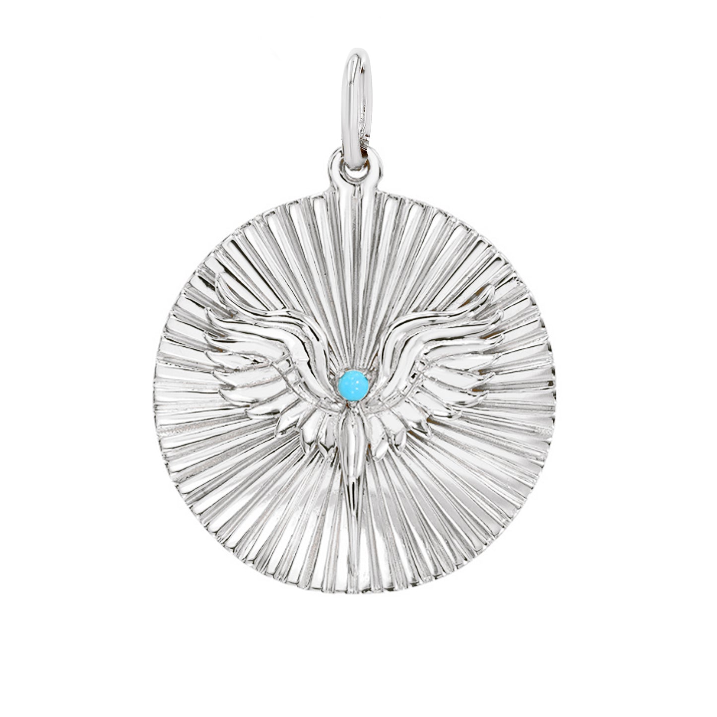14K Gold Turquoise Fluted Phoenix Medallion Pendant