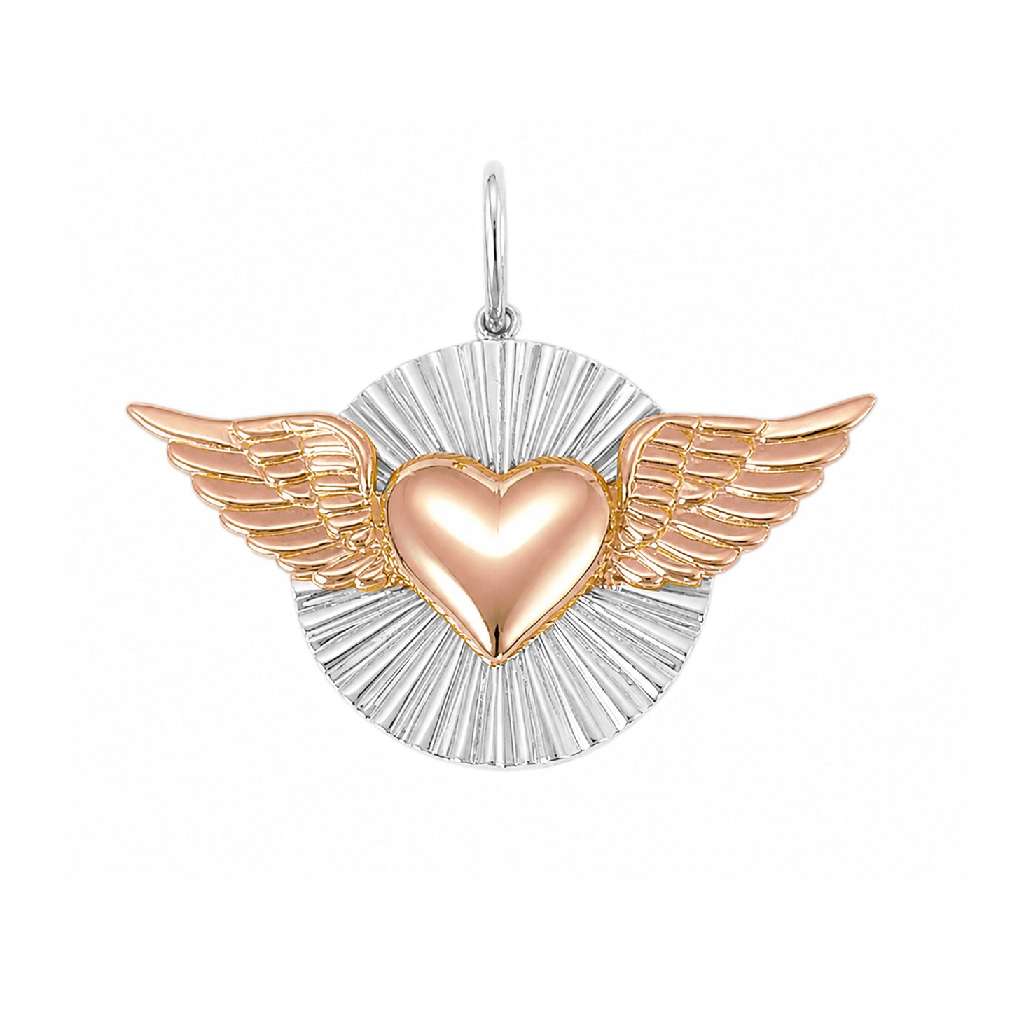 14K Gold Flying Heart Fluted Medallion Pendant