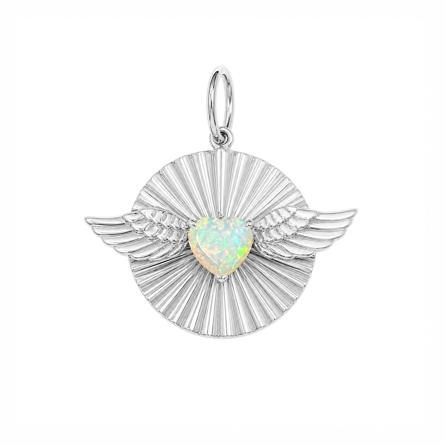14K Gold Flying Opal Heart Fluted Medallion Pendant