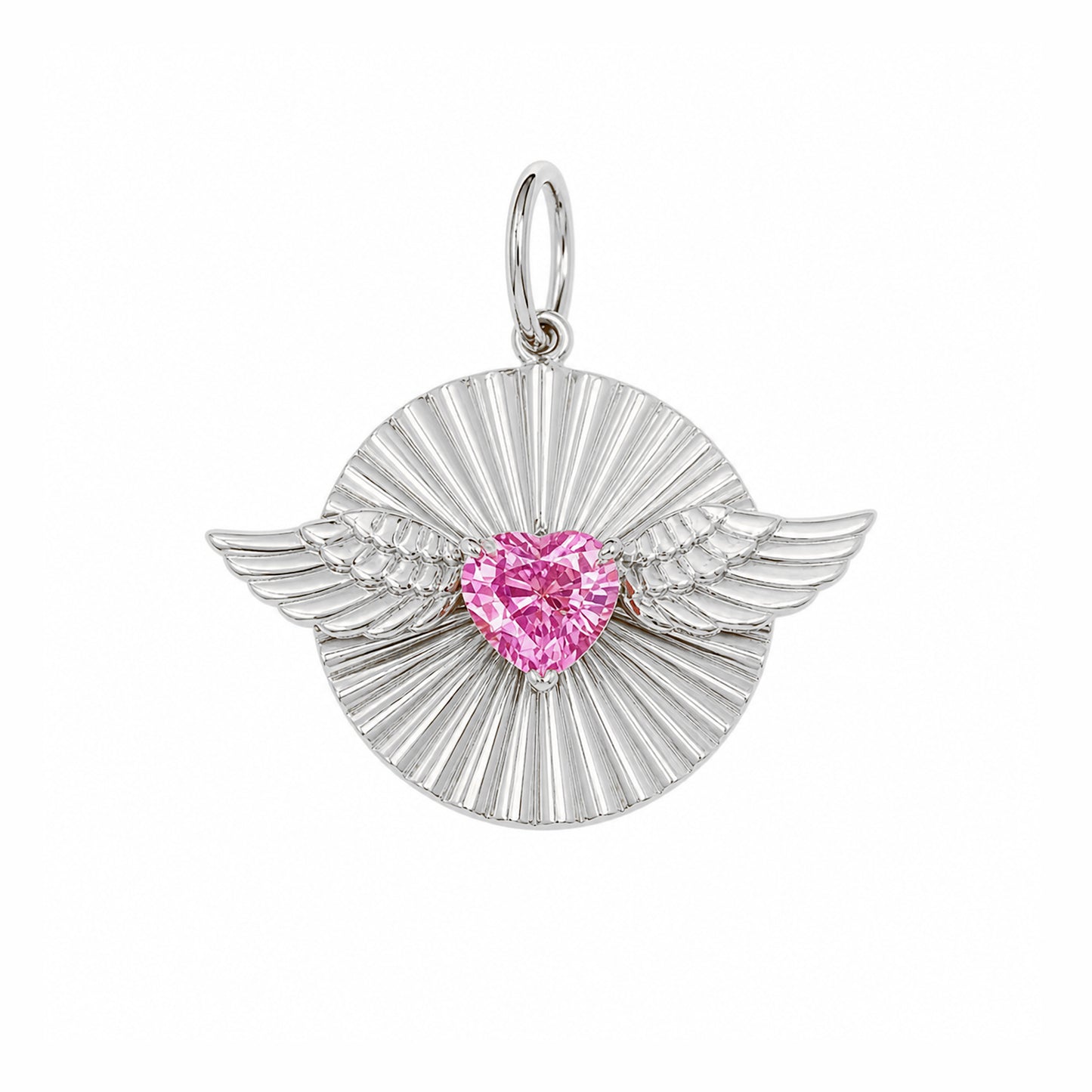 14K Gold Flying Colored Sapphire Heart Fluted Medallion Pendant