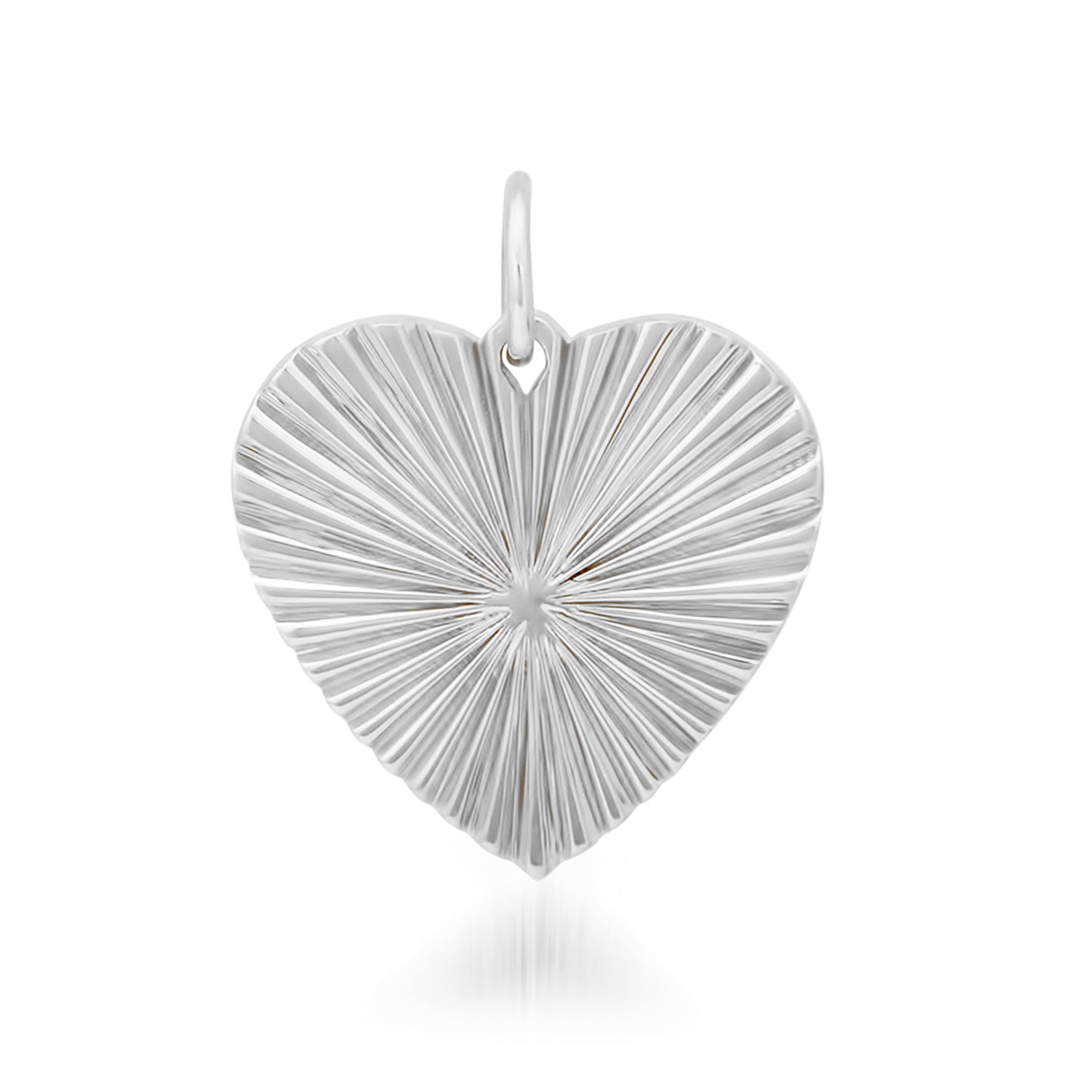 14K Gold Fluted Heart Medallion Charm Pendant, Medium Size Heart