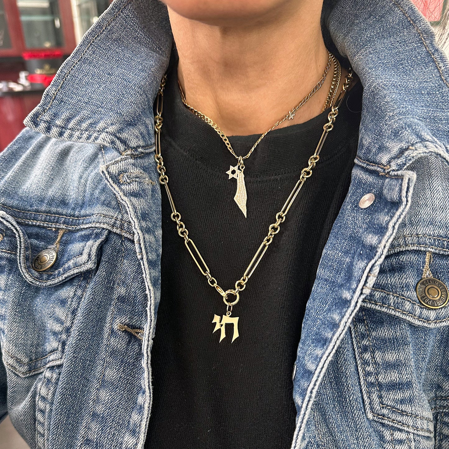 14K Gold 3 to 1 Mixed Link Chain Necklace, Large Size