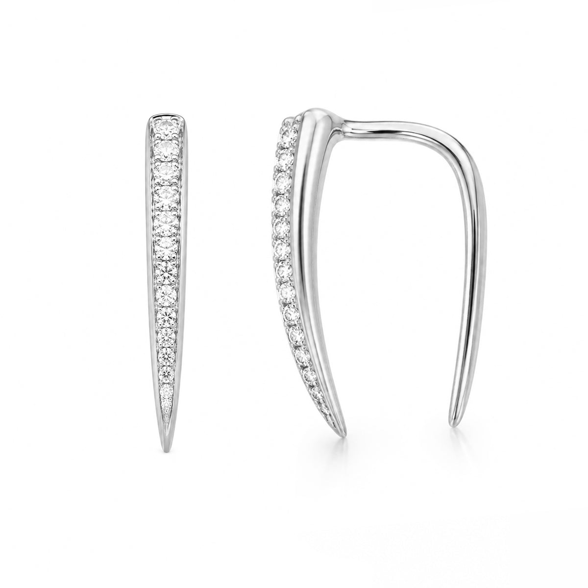 14K Gold Diamond Ear Hugger Thorn Earrings, Small Size