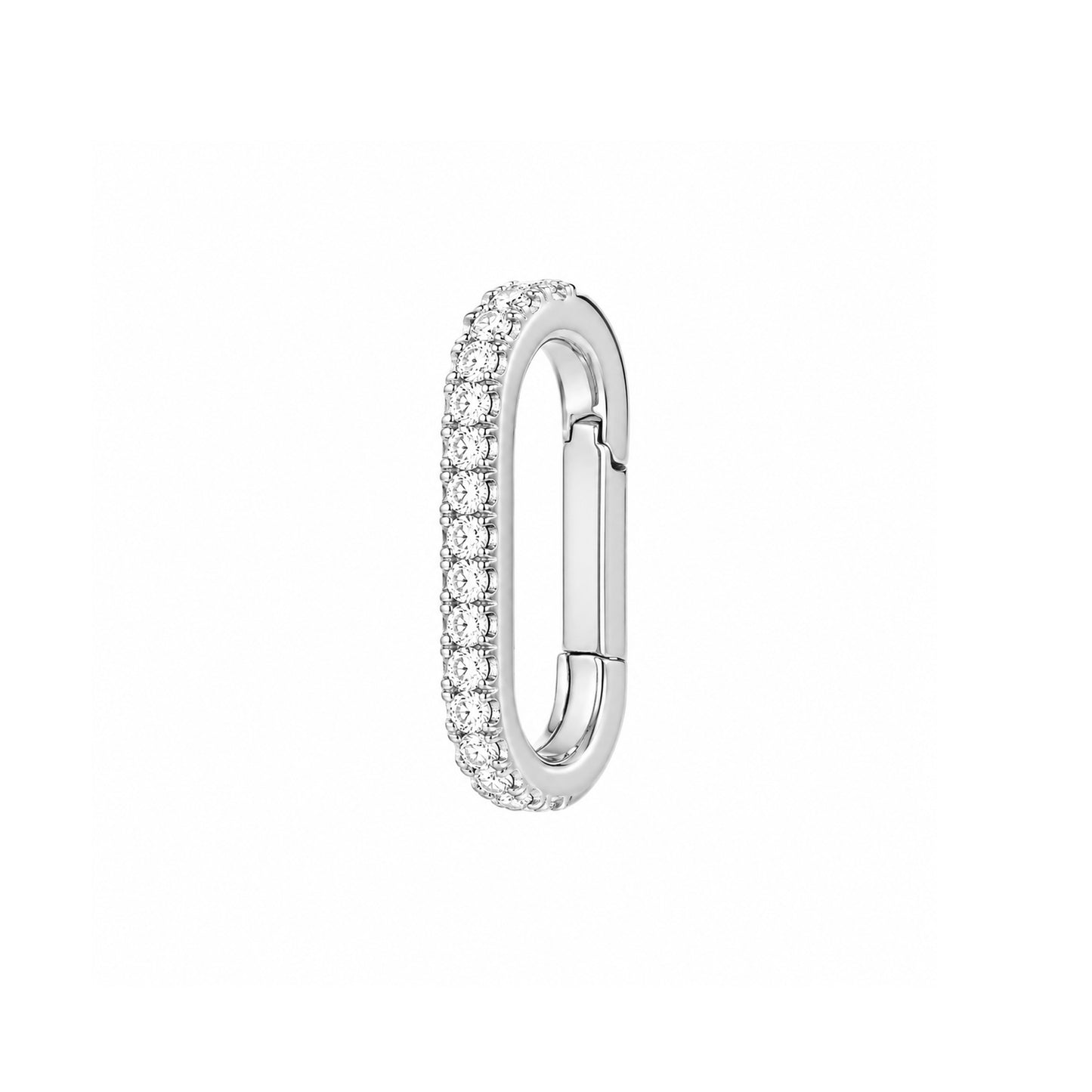 14K Gold Half Pavé Diamond Elongated Oval Charm Enhancer, Small Size