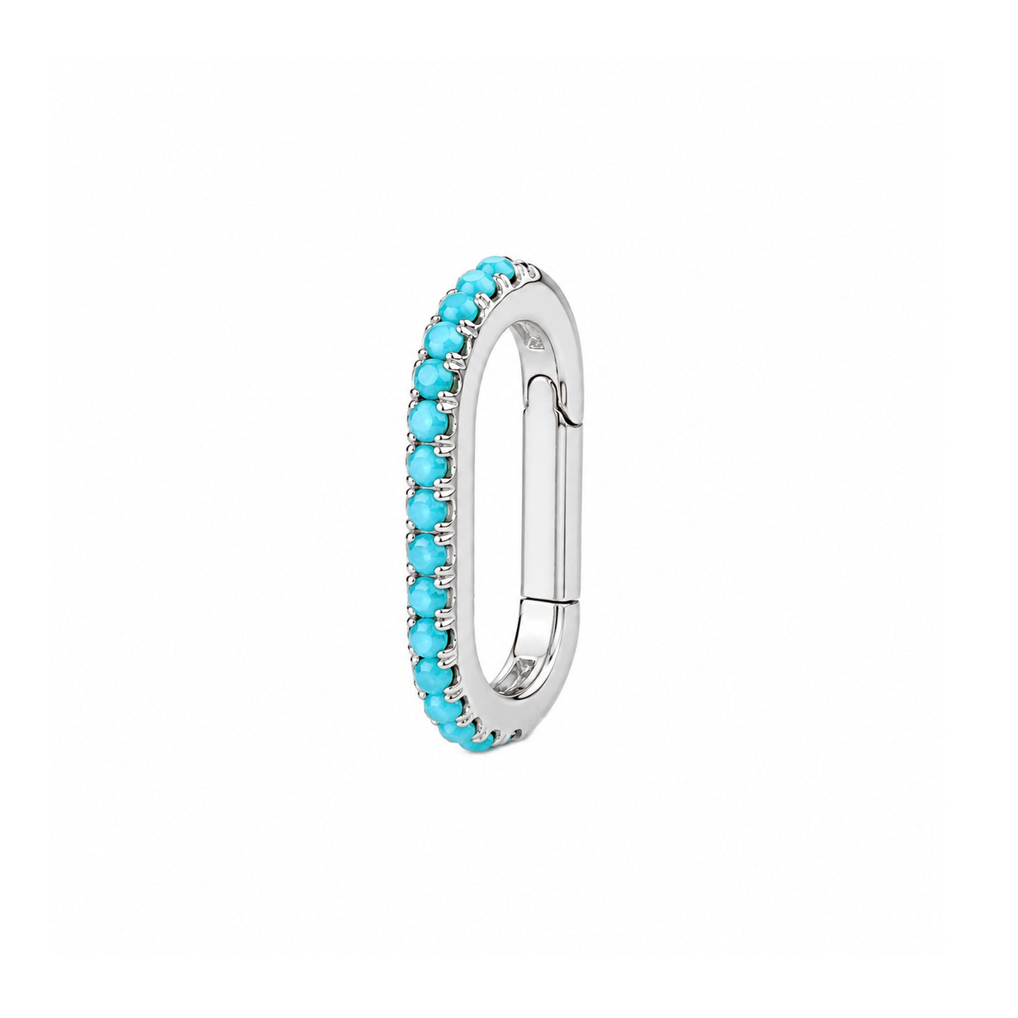 14K Gold Half Pavé Turquoise Elongated Oval Charm Enhancer ~ Small Size