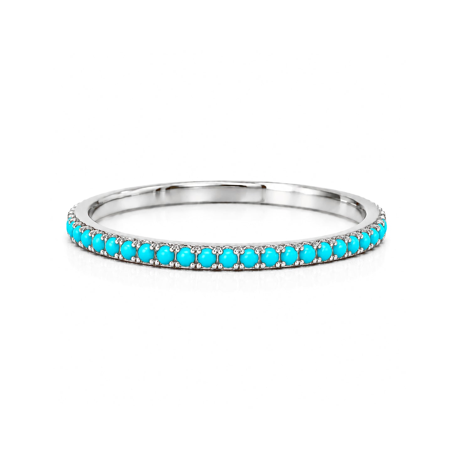 14K Gold Micro Pavé Turquoise Gemstone Full Eternity Band