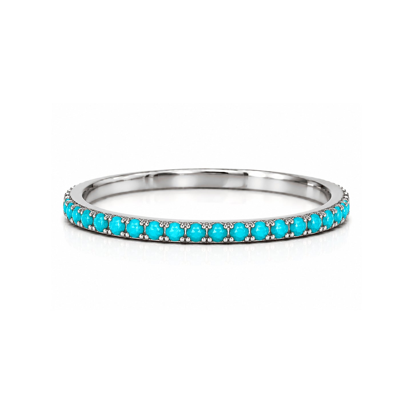 14K Gold Micro Pavé Faceted Turquoise Gemstone Full Eternity Band