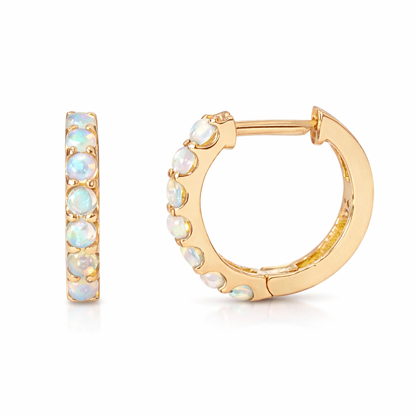 14K Gold Opal Thick Huggie Hoop Earrings (11.5mm x 8.25mm)
