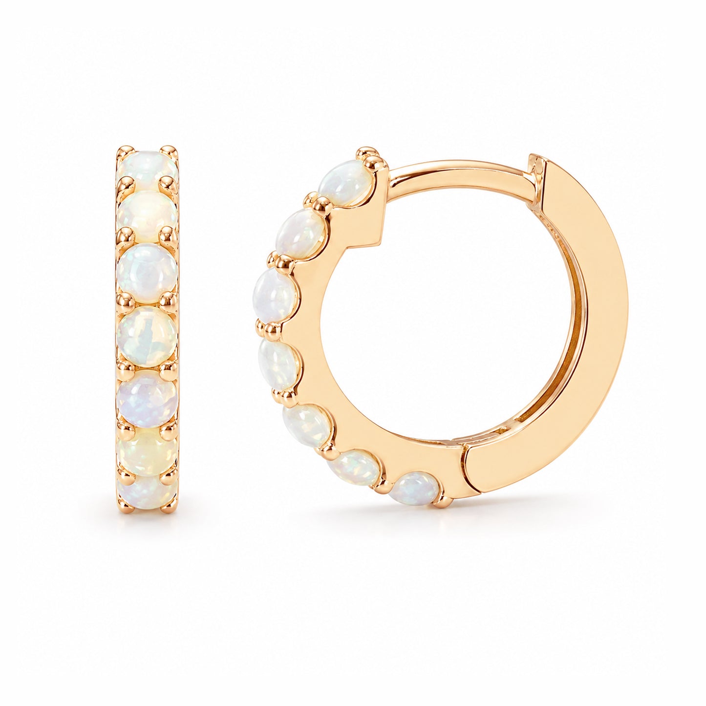 14K Gold Opal Gemstone Thick Huggie Hoop Earrings (13.75mm x 9.5mm)