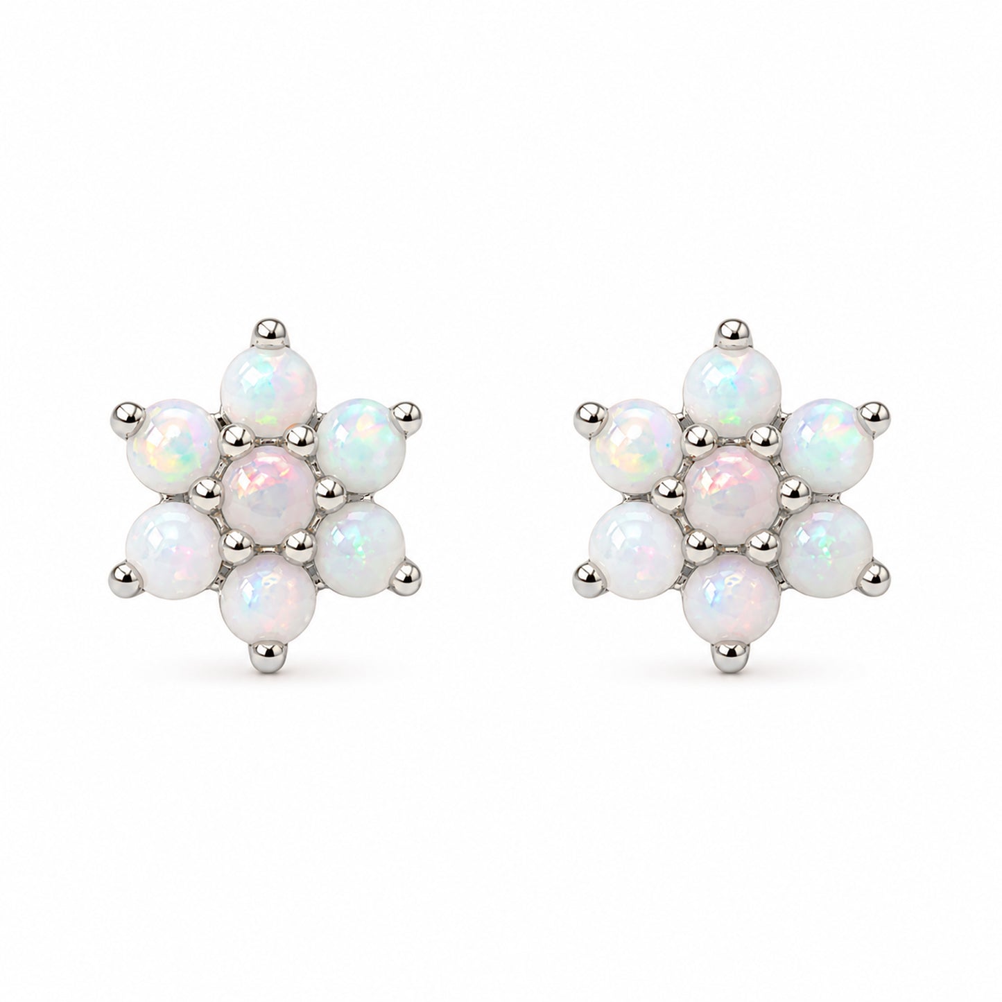 14K Gold Opal Rosebud Flower Stud Earrings