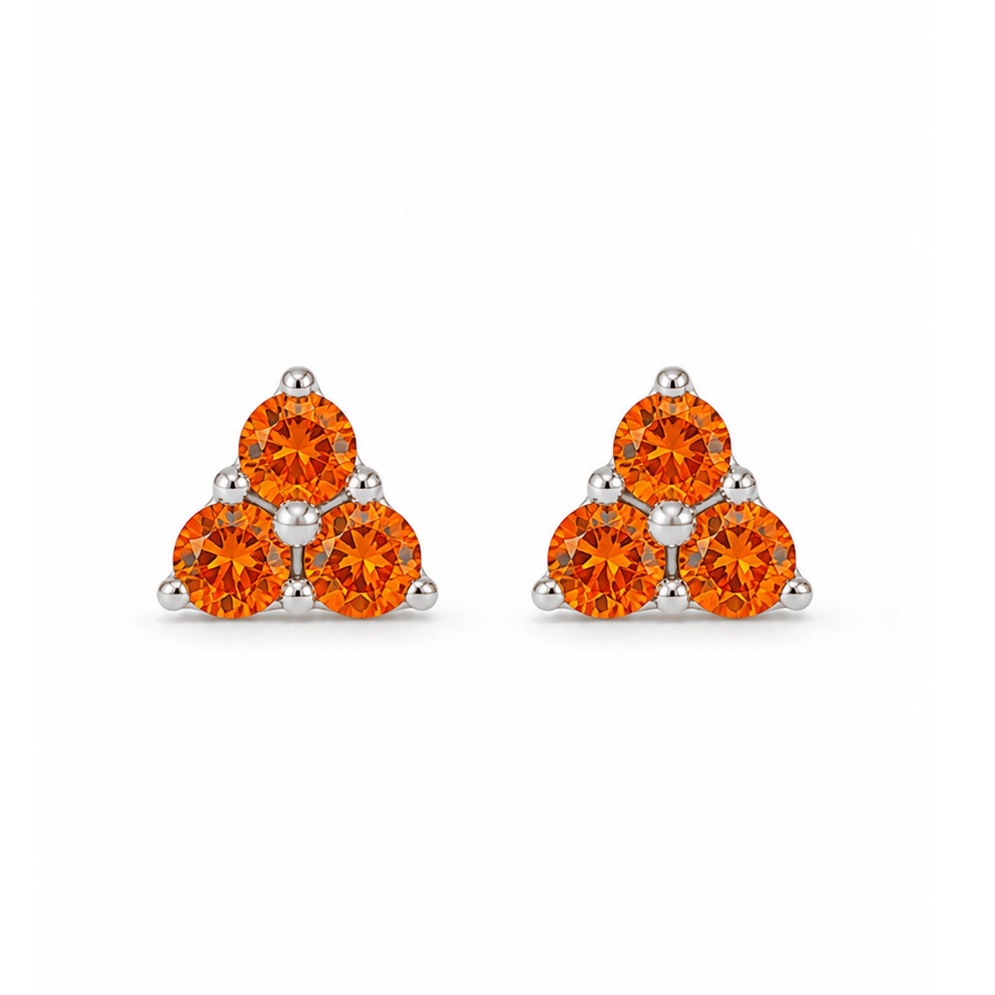 14K Gold Triple Orange Sapphire Trinity Cluster Stud Earrings