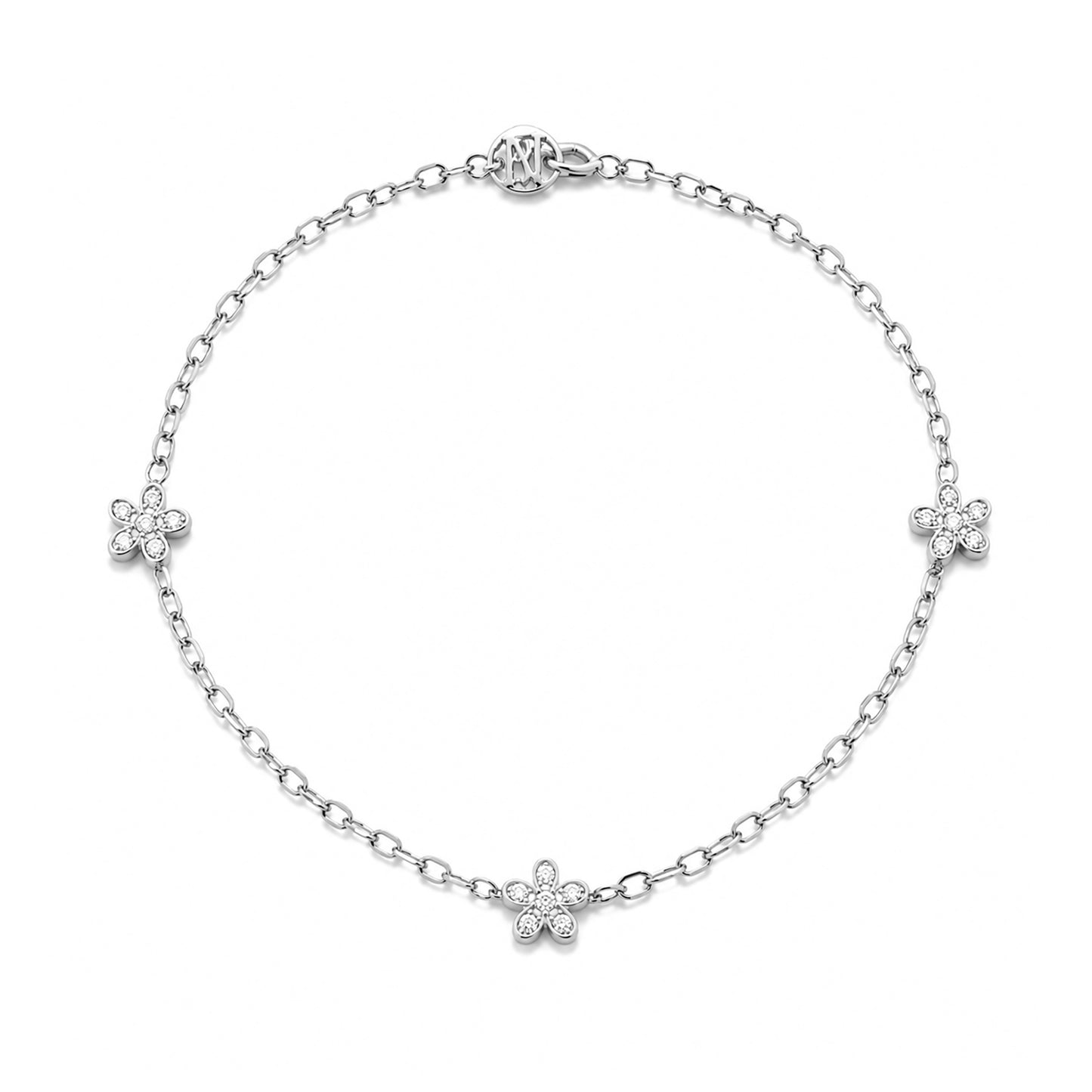 14K Gold Pavé Diamond Triple Daisy Bracelet