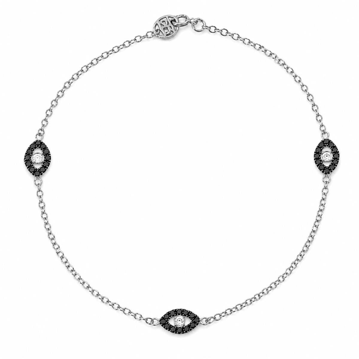 14K Gold Pavé Diamond & Black Diamond Triple Evil Eye Bracelet